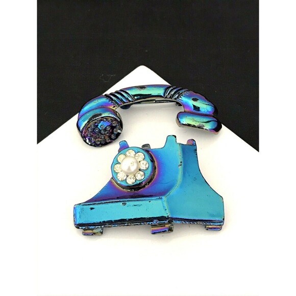 Vintage Pin Two Piece Telephone Retro Funky  1A - Picture 2 of 2